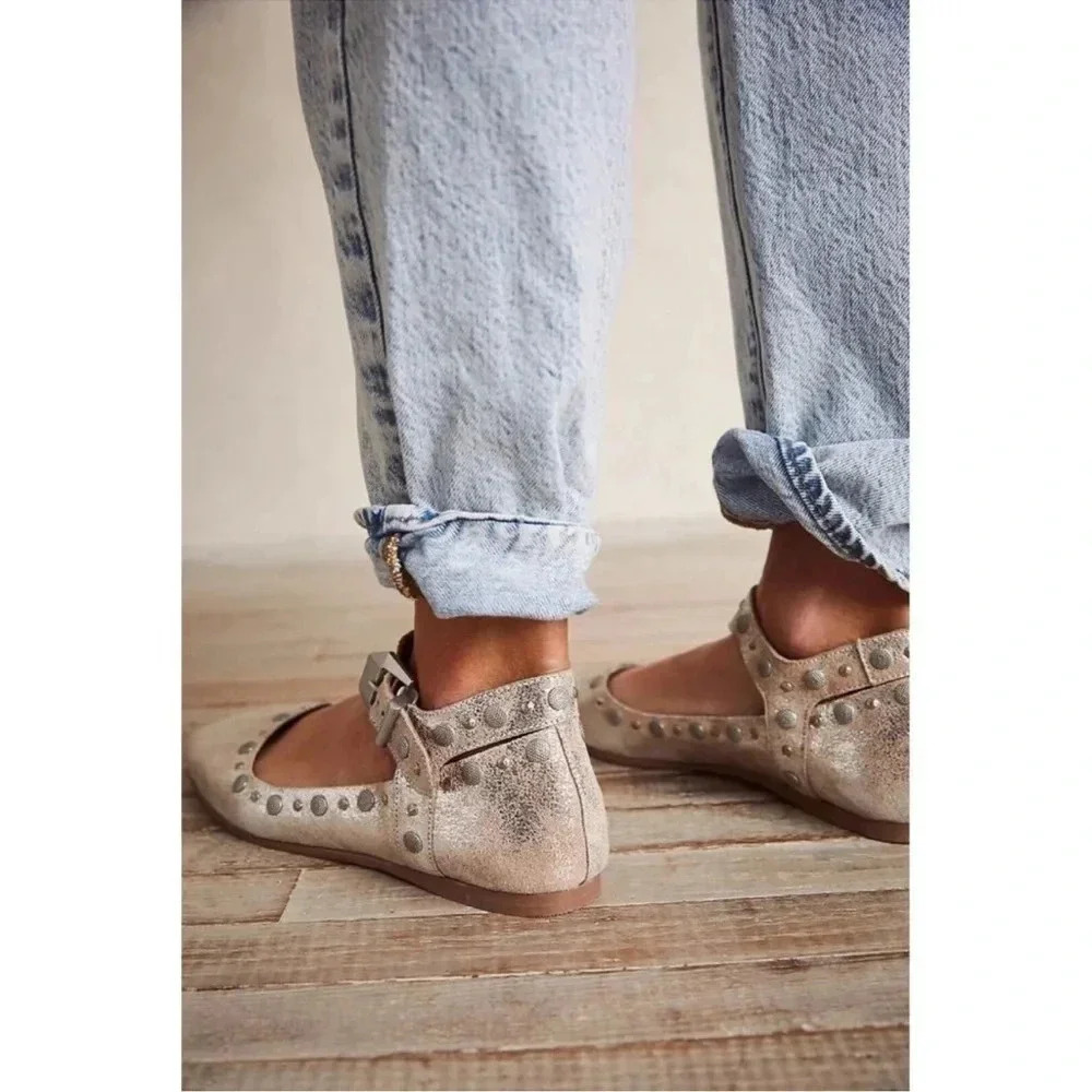 New Free People Mystic Mary Jane Flats Studded Yellow 7 - Picture 15 of 15